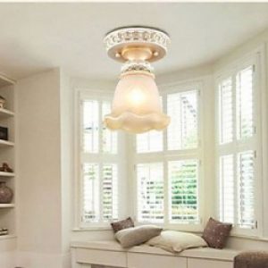 Plafonnier Résine Blanche à store en Verre