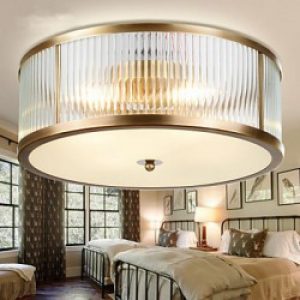 Plafonnier Rustique en Métal Doré et Verre