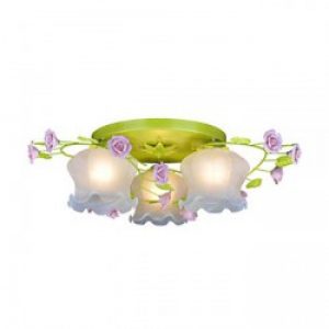 Plafonnier Vert à 3 lumières et Roses en Céramique