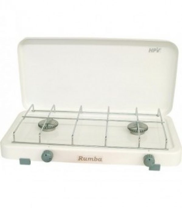 Plaque de cuisson 2 flammes &lsquo;Rumba 2000WZ5&Prime;. Couleur blanc avec tuyau 30 cm, couvercle l:500 p:250 H:80mm
