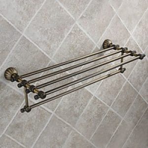 Plateau avec porte-serviettes en laiton antique pour salle de bain