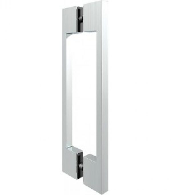 Poignée porte en verre bilatéral chromé brillant, trou verre 2x 10mm, épaisseur 6-10 mm