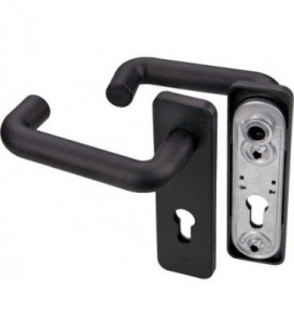 Poignee de porte coupe-feu type Sp6 un cote bouton autre cote cliquet DIN 18273