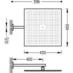 Pomme haute de douche 45×45 avec bras carré…