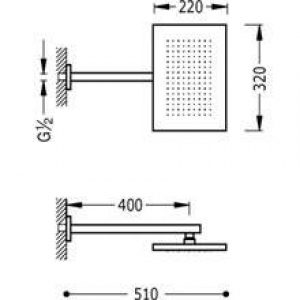 Pomme haute de douche rectangulaire avec bras…
