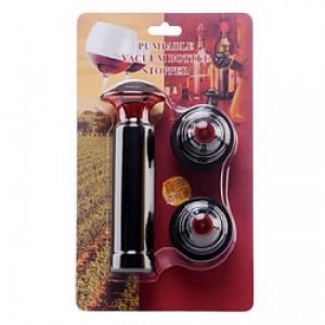 Pompe vide-air et 2 bouchons de vin en plastique