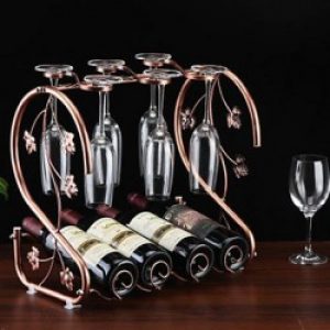 Porte-bouteilles et porte-verres à motif floral en cuivre