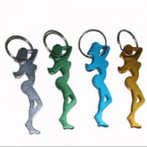 Porte-clés avec ouvre-bouteille sous forme de femme en aluminium