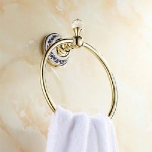 Porte-serviette anneau néoclassique en laiton , cristal et céramique