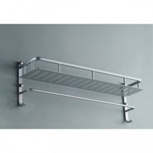 Porte-serviettes avec étagère et crochets en aluminium et à fixation murale