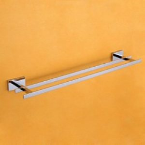 Porte-serviettes à deux barres en laiton chromé de style contemporain avec fixation murale