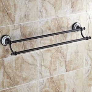 Porte-serviettes à double barre en céramique et laiton bronze huilé