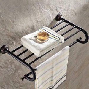 Porte-serviettes et étagère en laiton de finition en bronze huilé de type antique