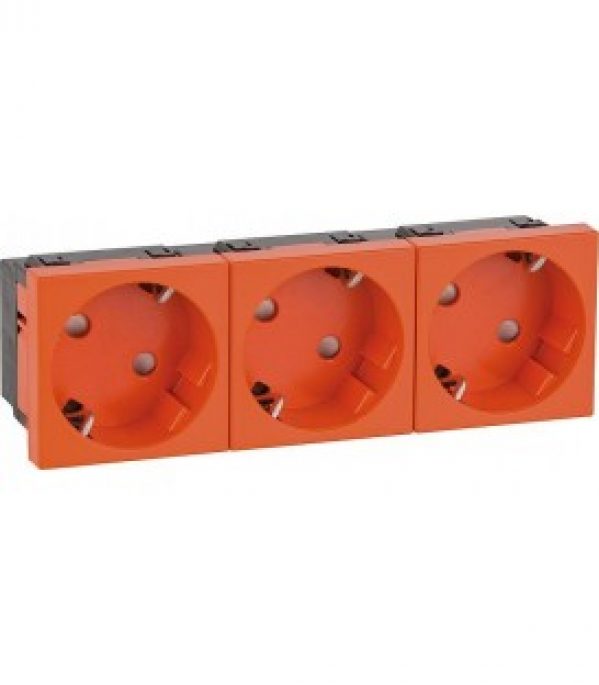 Prise de courant bas de couloir 45, triple, orange