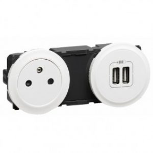 Prise de courant fort – 2P+T + chargeur double USB – Céliane
