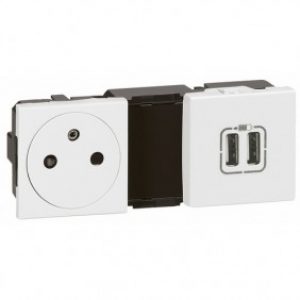 Prise de courant fort 2P+T + chargeur double USB – Mosaic
