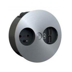 Prise de cuisine – ALTON Bloc 1 prise + 2 USB à encastrer Inox