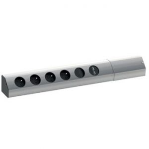 Prise de cuisine – Bloc COOL 4 prises + 2 USB + interrupteur à poser inox