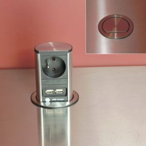 Prise de cuisine – Bloc SUTTON rétractables 1 prise + 2 ports USB