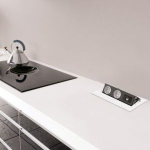 Prise de cuisine – DERBY Bloc rétractable 2 PRISES + 2 USB blanc