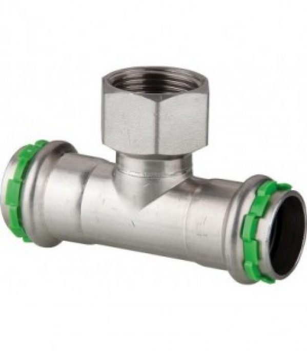 Raccord a sertir inox VCE130G, Te filete avec filet femelle 54mmxDN25(1&Prime;)x54mm, contour V