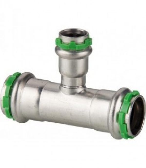 Raccord a sertir inox VCE130R, Te reduit 18x15x18 mm, avec contour V