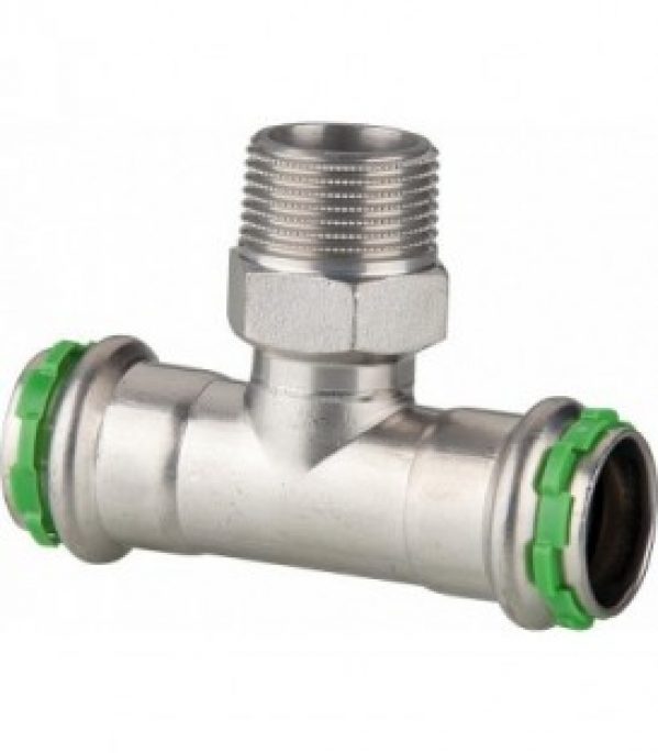 Raccord a sertir inox VCE132G, Te filete avec fil. male 15mm x DN15(1/2&Prime;)x 15 mm, contour V