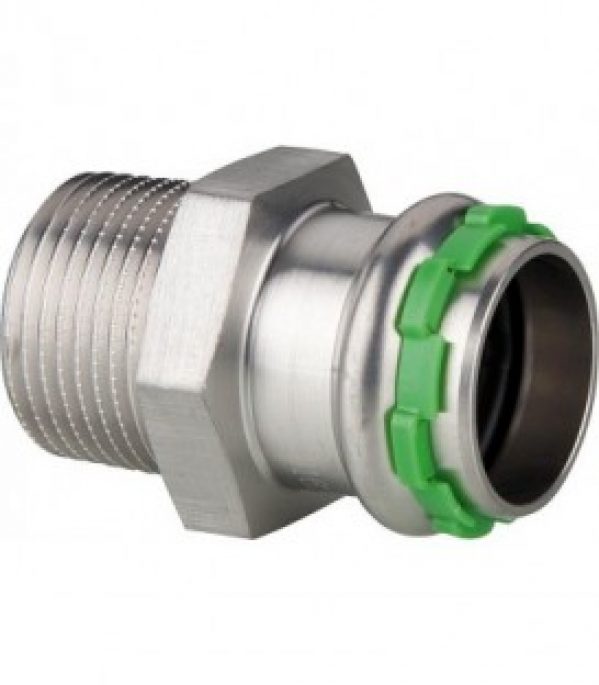 Raccord a sertir inox VCE243G, raccord a enficher male 15 mm x DN15 (1/2&Prime;), contour V