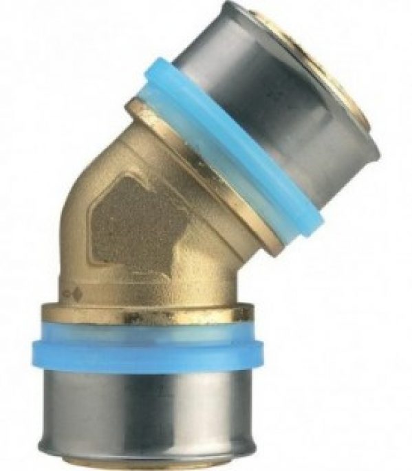 Raccord a sertir pour tube multicouche, coude 45° 26×3 – 26×3