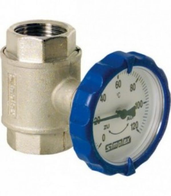 Robinet a boisseau spherique type M thermometre integre diam 63 mm rond 1&Prime; —bleu—« 