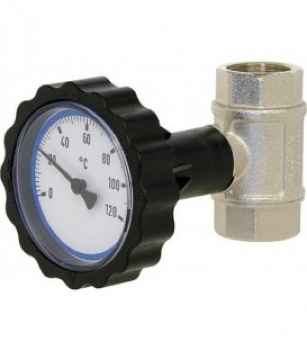 robinet boisseau spherique,1/2&Prime; fem/fem avec volant de thermometre bleu nickele
