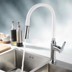 Robinet de cuisine blanc de style contemporain avec spray démontable (poignée unique)
