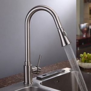 Robinet de cuisine contemporain à une poignée et fini en nickel brossé