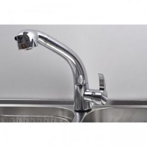 Robinet de cuisine (de petite taille) à poignée unique fini en chrome