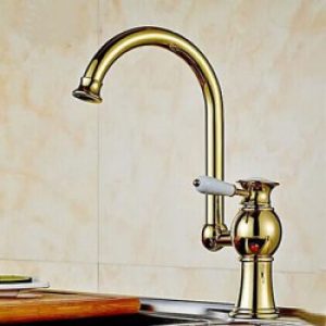 Robinet de cuisine doré à design traditionnel muni d’une seule poignée fait de porcelaine