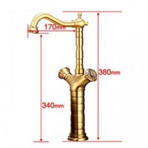 Robinet de cuisine doré style européen muni de deux poignées, finition en laiton