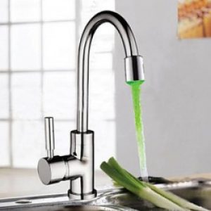 Robinet de cuisine à LED changeant de de couleur de style simple et moderne fini en métal brossé ( un seul trou d’installation)