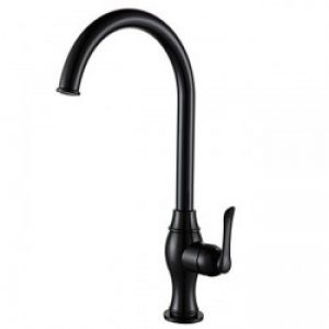 Robinet de cuisine mitigeur de style contemporain fini en bronze huilé et muni d’une seule poignée