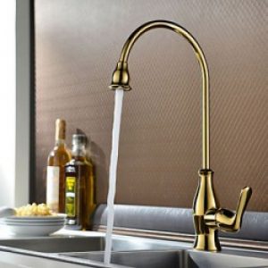 Robinet de cuisine poignée unique doré, finition en laiton pour un style traditionnel