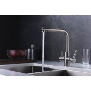 Robinet de cuisine,2 Poignée Bec pivotant filtre à eau finition Nickel brossé