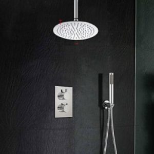 Robinet de douche contemporain avec tête de douche en pluie ronde 10″ en chromé