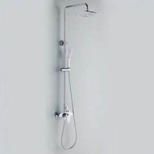 Robinet de douche contemporain finition chrome avec douchette de pluie carree, pommeau de douche