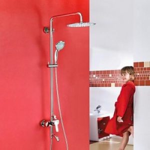 Robinet de douche contemporain thermostatique chromé avec technologie d’injection d’air