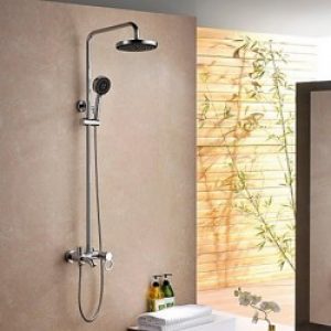 Robinet de douche en laiton, finition chrome trois trous, effet de pluie
