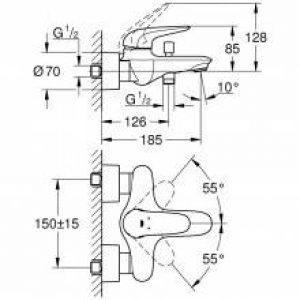 Robinet de douche et baignoire avec levier…