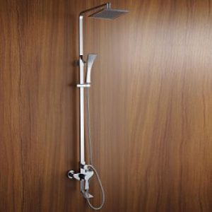 Robinet de douche et baignoire contemporain avec 3 conduits d’eau argenté