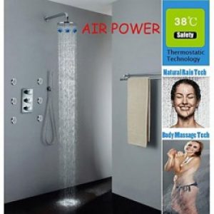 Robinet de douche thermostatique avec douchette de pluie 10″, douchette à main et 6 jets d’eau pulvérisant