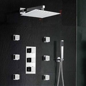 Robinet de douche thermostatique avec jets d’eau massant et à effet pluie