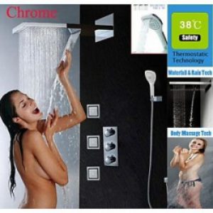 Robinet de douche thermostatique avec sortie d’eau en cascade, finition chromé