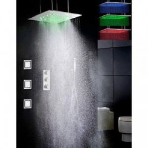 Robinet de douche thermostatique avec tête de douche en nickel brossé